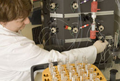 A scientist at work in the new Biotherapeutics Development Unit (BDU)
