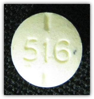 Image 1: Punch lubrication has fallen onto the die table and mixed with the formulation during filling. The result is a dark spot on the tablet