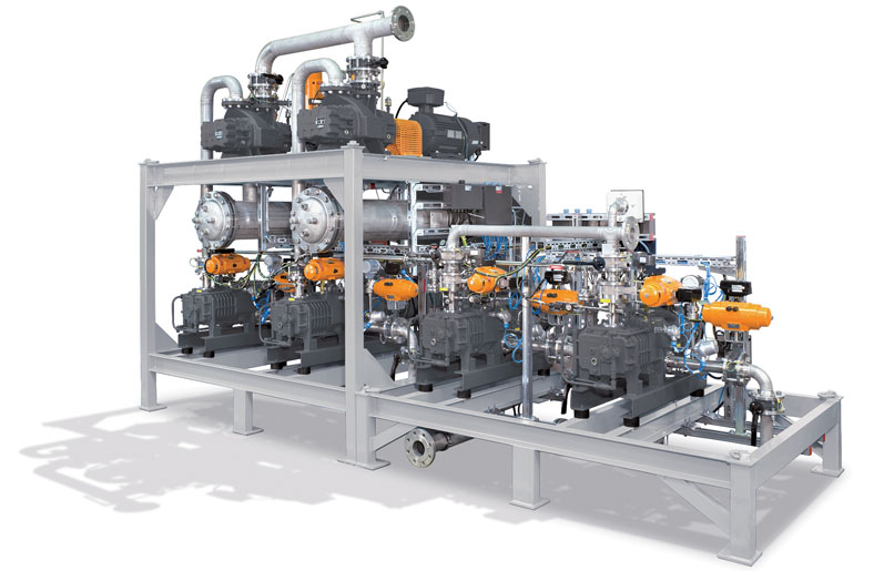 Figure 3: Vacuum system with four screw vacuum pumps as backing pumps