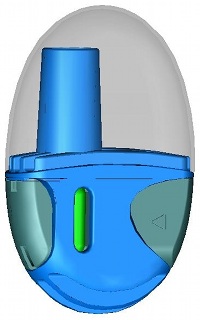 A drawing of the XCaps dry powder inhaler