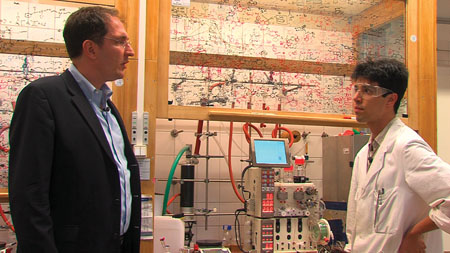 Professor Seeberger (left) in the lab at the Max Planck Institute for Colloids and Interfaces with Dr François Lévesque