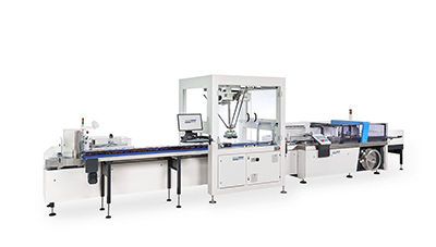 Robot-supported automation for form fill and seal and shrink packaging
