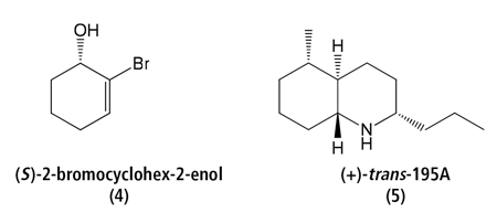 Figure 4: (S)-2-bromocyclohex-2-enol (4) is a starting point for synthesis of v(+)-trans-195A (5), a decahydroquinoline alkaloid that has been isolated from the skin of dendrobatid frogs