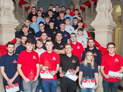 Aspire Blaenau Gwent Shared Apprenticeship Programme Award Winners 2018: PCI’s Macauley Webber (back row, second left)