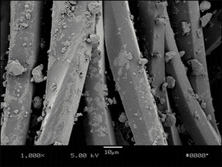 Figure 2b: Wipe with PAT shows the enhanced ability to attract and retain fine particles of dia <10µm 