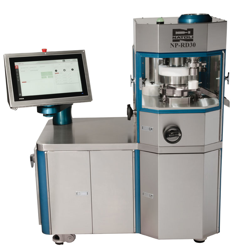 Figure 3: An instrumented R&D rotary tablet press such as the NP-RD30 shown here allows researchers to evaluate a formulation’s behaviour throughout the complete rotary press cycle