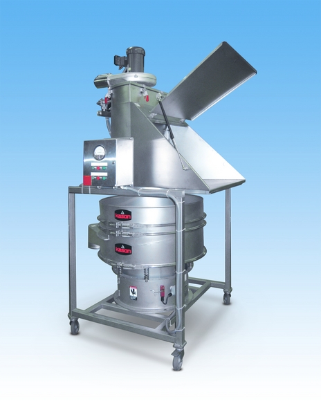 Bag dump screener removes unwanted particles