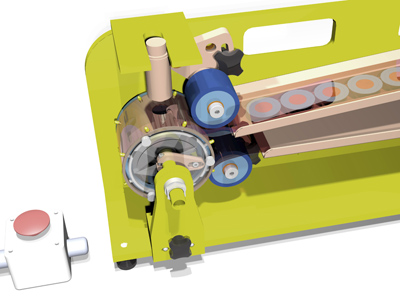 Fig. 3: CAD model of a single lane test rig that can deliver one dose per second. Units can be combined in a multi-lane machine to deliver commercial-scale output
