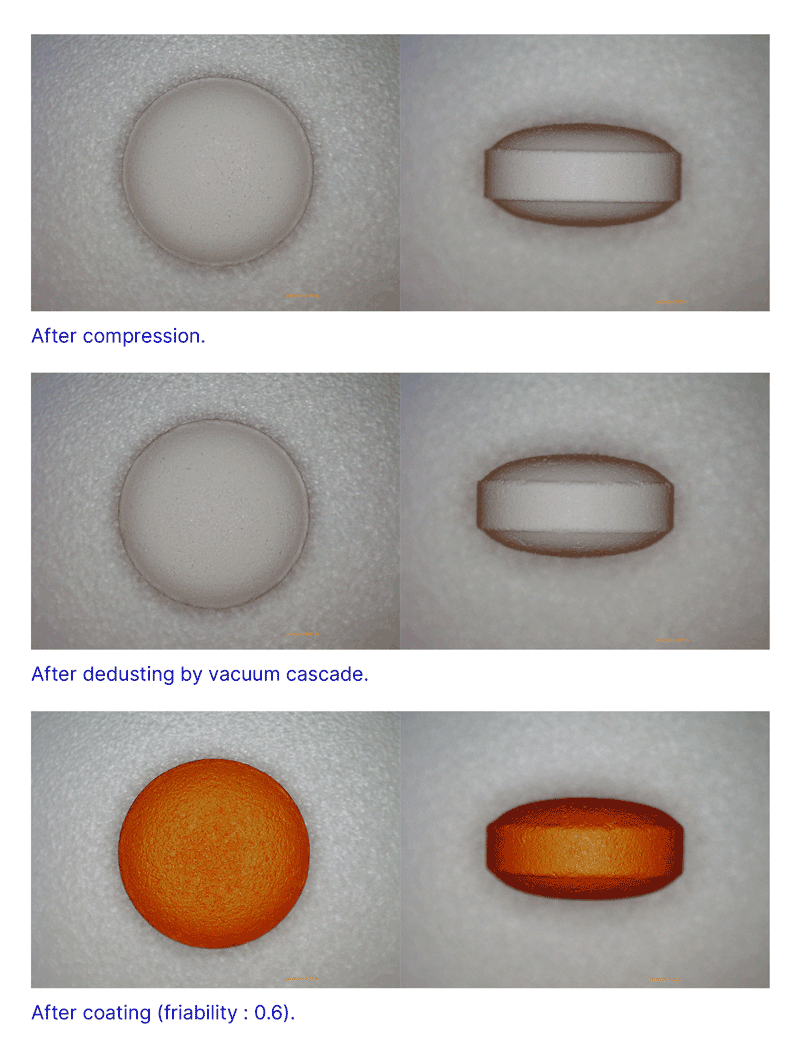 Figure 3: Images of tablets in the friability range 0.55–0.65 after each process step