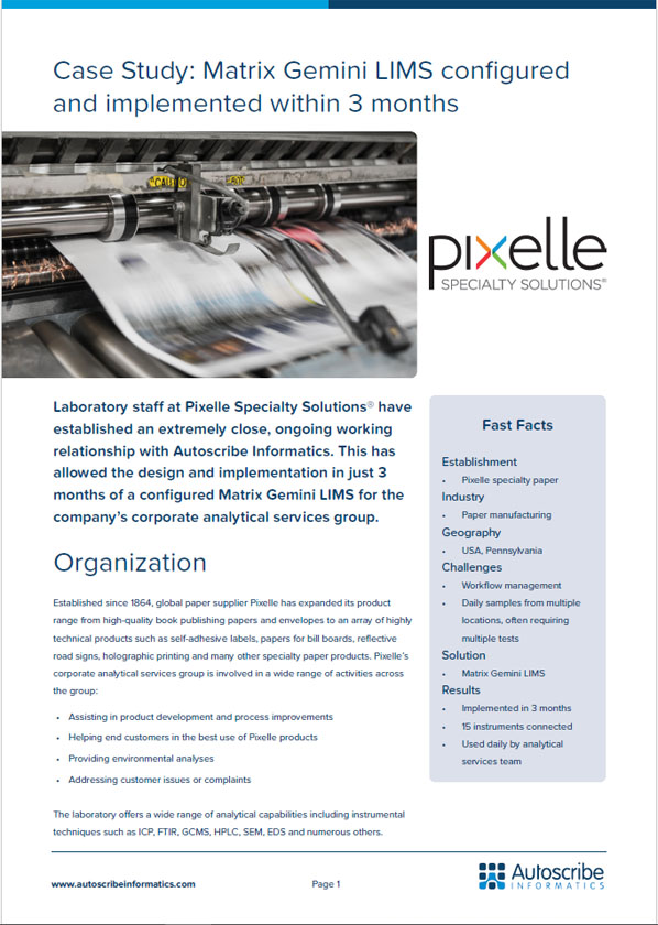 Pixelle Specialty Solutions releases updated LIMS case study