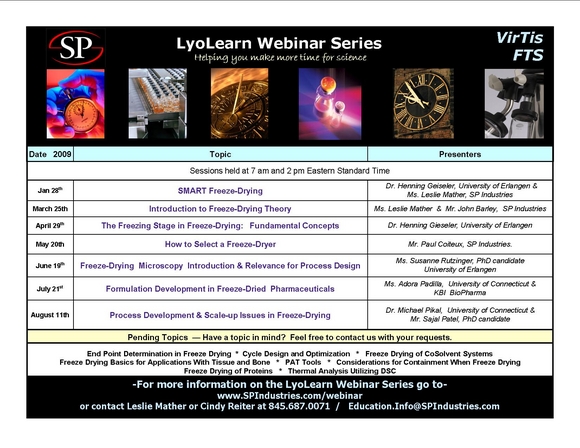 Webinars focus on optimisation of Freeze Drying from Lab to Production...