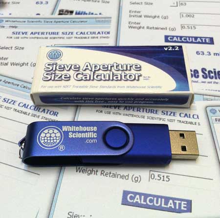 Whitehouse Scientific Sieve Aperture Size Calculator now on flash drive